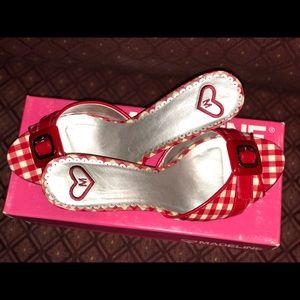 Red/Wht Plaid Paten Leather Heels